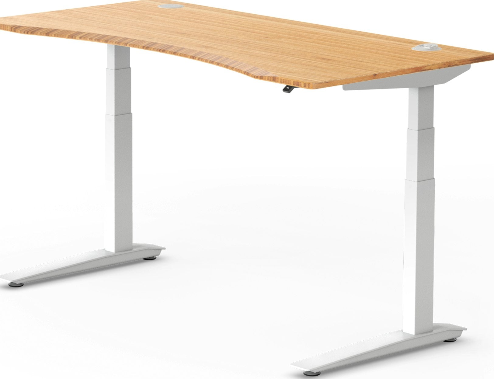 Fully Jarvis Bamboo standing desk — white frame angle view