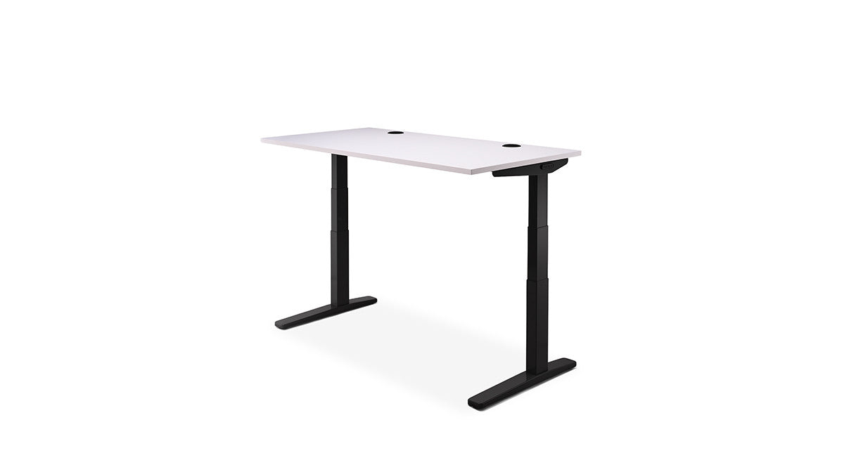 Uplift V3 standing desk — black frame with white laminate desktop